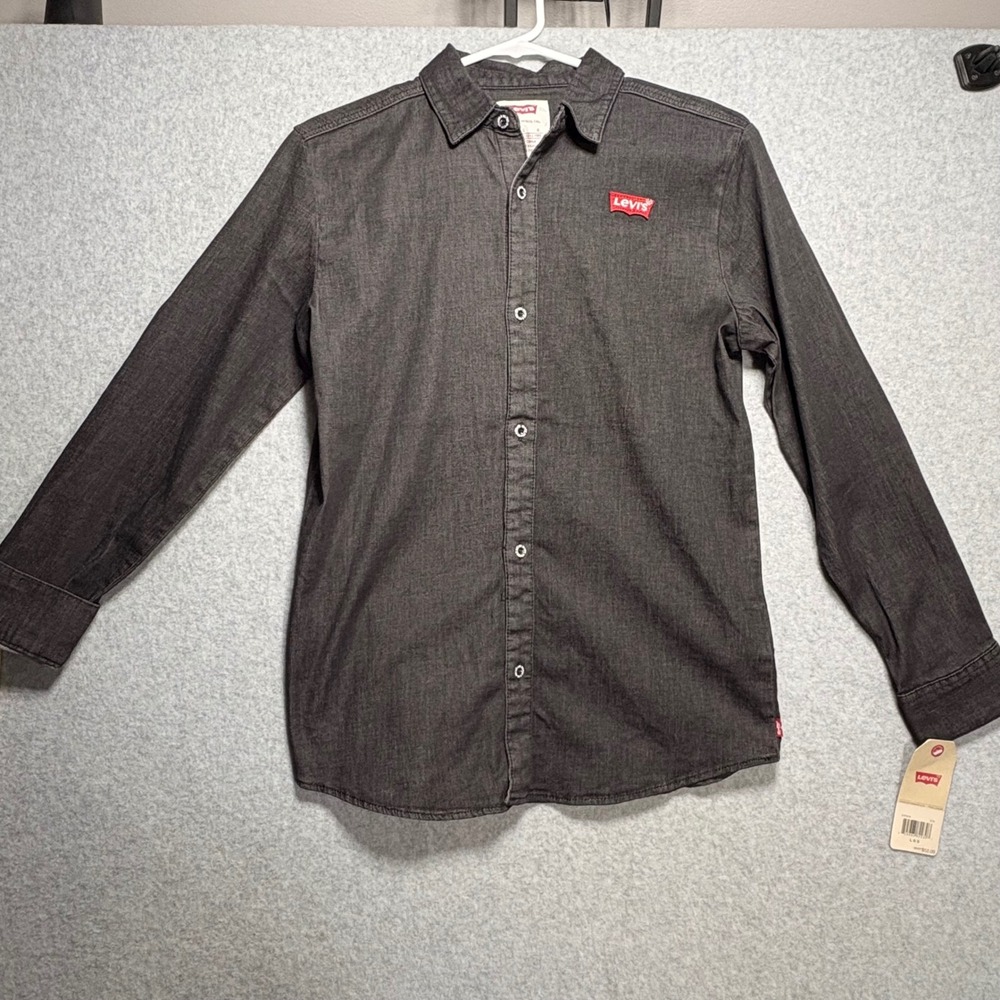 Levis Boys Large Gray Denim Button Down Long Sleeve Shirt NWT 91F919